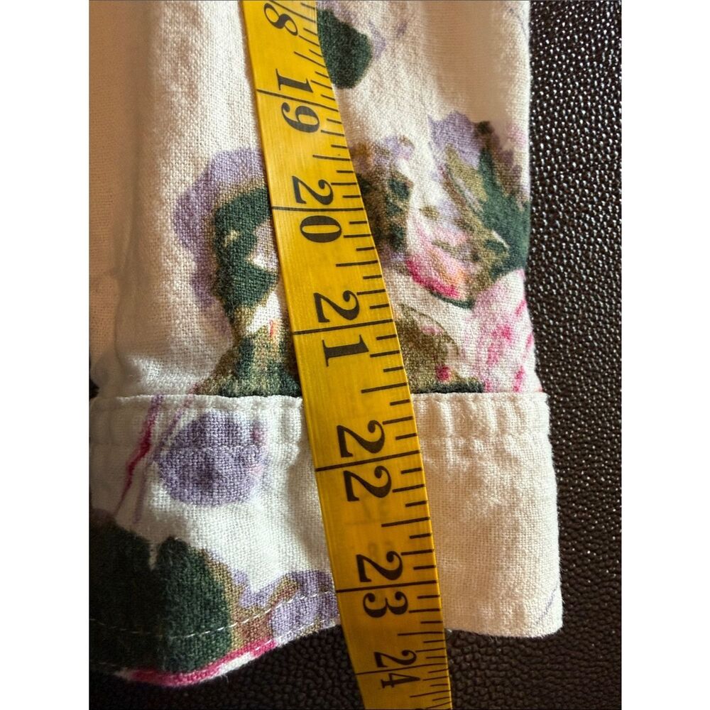 Jones New York White Denim Jacket with Linen blends Pink & Purple Floral Print M - Picture 9 of 9